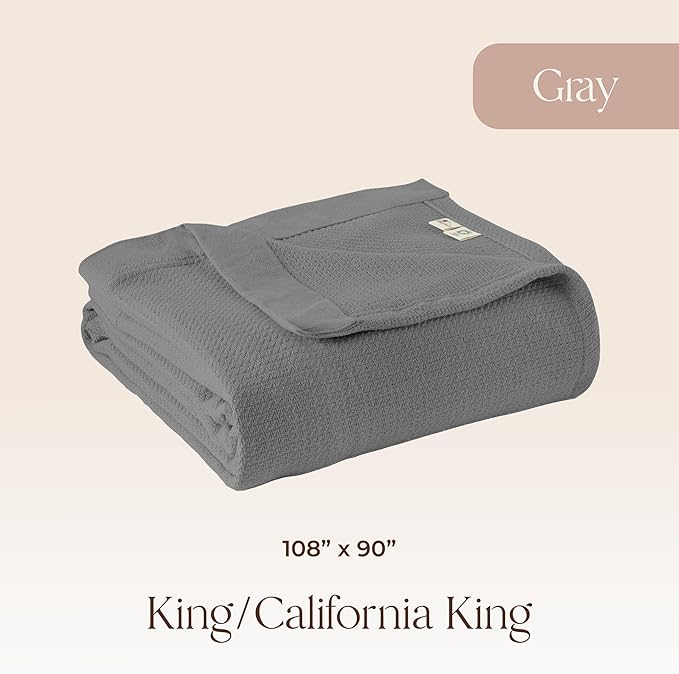 100% Organic Cotton Blanket - GOTS & Fairtrade Certified Organic Cotton Throw Blanket for Bed with Soft Warm & Breathable Single Knit Weave - Great as Bedspread or Coverlet (Gray, King/Cal King)