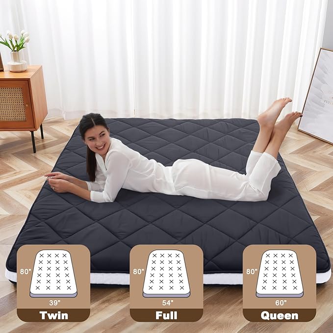 Twin Size Futon Mattress - Extra Thick Foldable Japanese Floor Mattress - Memory Foam Sleeping Pad for Adults - Tatami Mat Suitable for Camping & Guest -Diamond Black