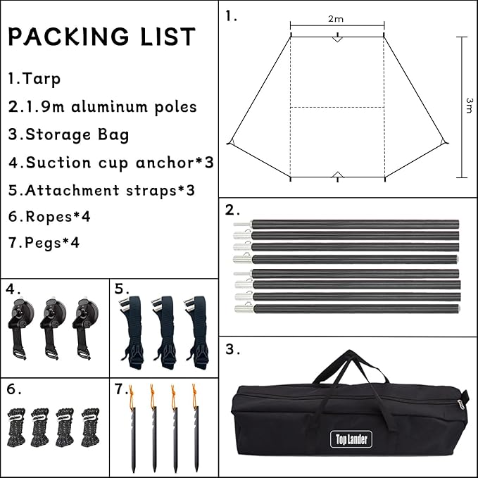 Car Awning Camping SUV Sun Shelter Waterproof Universal Tent Canopy Anti-UV for Van Campervan Caravan Truck Vehicle