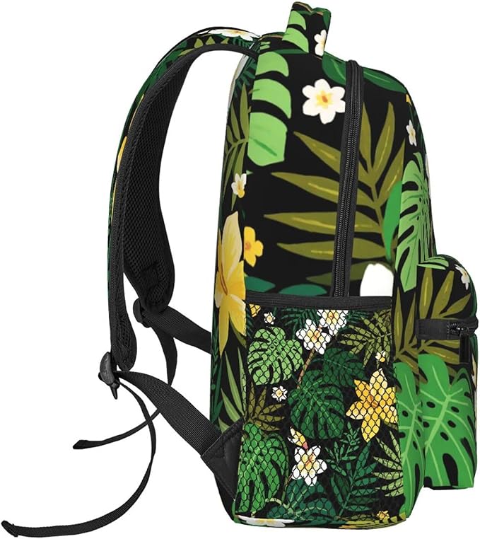 Men Women Lightweight Hawaii Tropical Flowers And Jungle Palms Art Casual Daypack Big Capacity Bookbag With Padded Straps for Gym Travel Walking Cycling