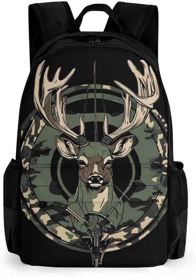 Supdreamc Rucksack Anti-Theft Multipurpose Large Capacity Carry On Bag, Camouflage American Flag Hunting Camo Deer Black Travel Hiking Bag Day Pack With Side Pockets