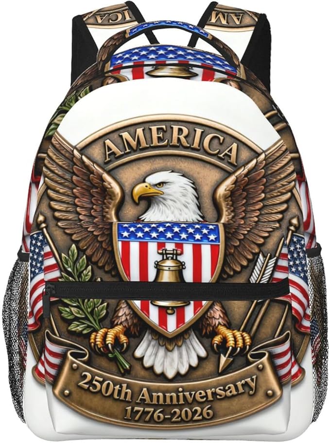 Polyester Daypack for Hiking Work Running, Big Capacity Anti-Theft Multipurpose Shoulder Bag, USA 250th Anniversary Patriotic Independence Celebration Art Travel and Sport Backpack Rucksack