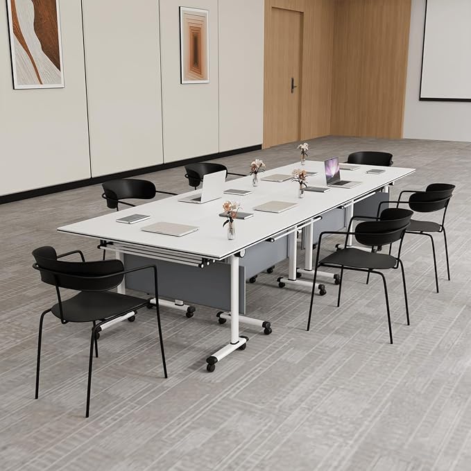 Modular Conference Room Table, Folding Seminar Desk with Wheels, Large Mobile Office Meeting Table for Classroom Training, Flip-Top Stackable Conference Tables,8 Packs Gray