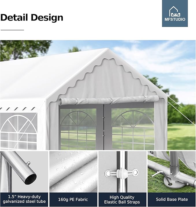 MFSTUDIO 16'x20' Party Tent, Outdoor Heavy Duty Party Tents with Removable Sidewalls, Large Canopy Tent Shelter for Outdoor Events Wedding Birthday, White