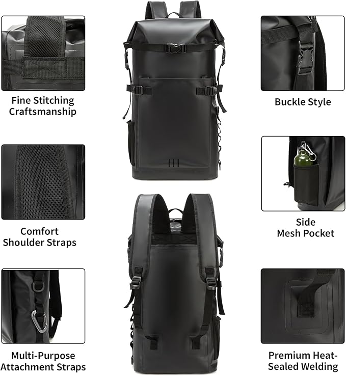 Waterproof Dry Bag,Heavy Duty Hiking Backpack Roll-Top Closure Bag for Kayaking, Hiking, Camping, Boating- Men/Women ﻿