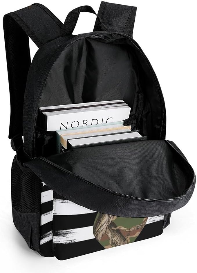 Supdreamc Lightweight Daypack Bookbag for Trekking Business Walking Cycling, Big Capacity Anti-Theft Multipurpose Carry On Bag, Camo Deer Hunting Camouflage Usa Flag Business Computer Bag