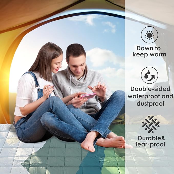 Lightweight Camping Blankets Outdoor Down Alternative Puffy Printed Camping Blanket Waterproof Large Silk Cotton Blanket Packable Warm for Trave Picnic Hiking Camping Cold Weather 78" x 55"