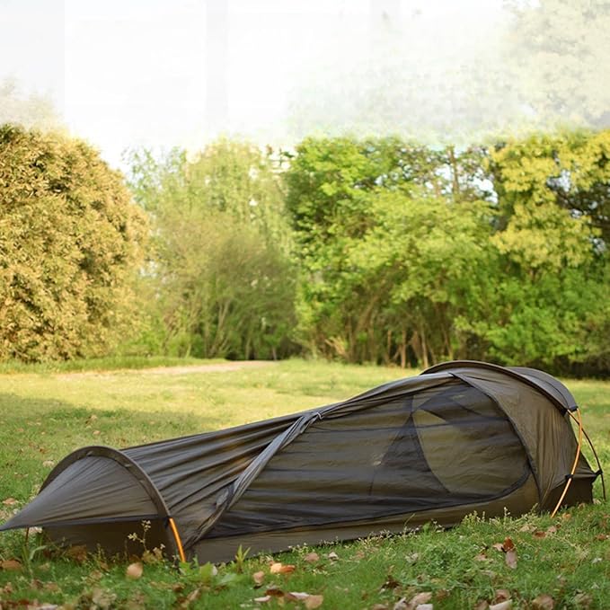 Ultralight Single Person Bivy Tent for Camp 1 Person 3 Season Waterproof Single Person Backpacking for Camping Hiking Backpack Bivy Tent Ultralight 2.2LBS 15D SIL-Coated Nylon PU3000MM