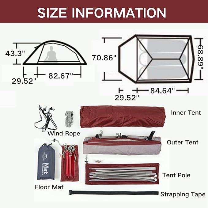 Naturehike 1/2/3Person Lightweight Camping Tent, Waterproof Tent with Inner Tent&Ground Cloth Mat, Portable Backpacking Shelter for Outdoor