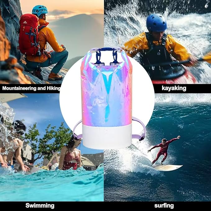 10L PVC Holographic Waterproof Dry Bag, Double Shoulder Strap Beach Swimming Backpack, Crossbody Waterproof Bucket Bag for Kayaking, Boating, and Outdoor Sports (10L)