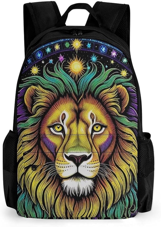 Supdreamc Lightweight Backpack for Gym Travel Bicycle, Big Capacity Multipurpose Anti-Theft Carry On Bag, Fantasy Lion Sun And Moon Twelve Constellations Art Travel Hiking Bag Day Pack