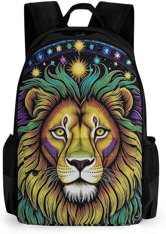 Supdreamc Lightweight Backpack for Gym Travel Bicycle, Big Capacity Multipurpose Anti-Theft Carry On Bag, Fantasy Lion Sun And Moon Twelve Constellations Art Travel Hiking Bag Day Pack