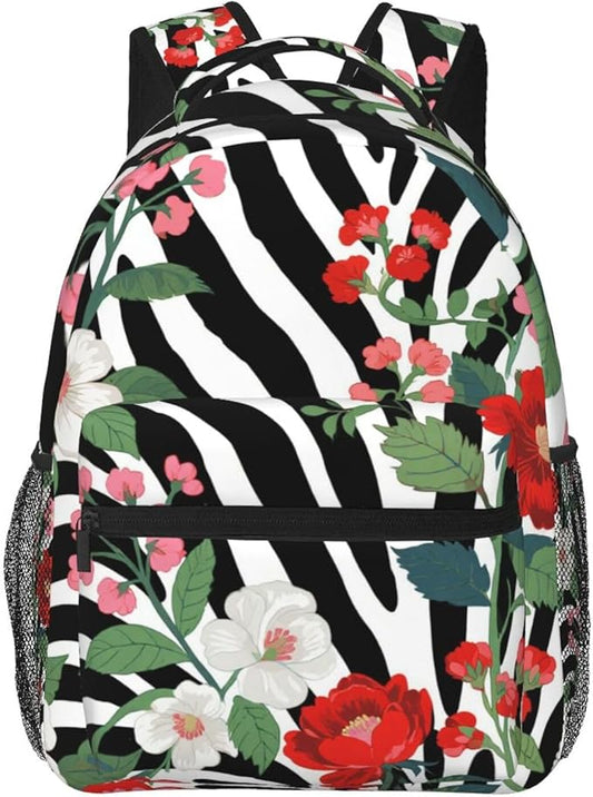 Polyester Daypack Backpack for Trekking Picnic Walking Cycling, Large Capacity Anti-Theft Multipurpose Shoulder Bag, Cheetah Leopard Print Floral Pattern White Casual Daypack