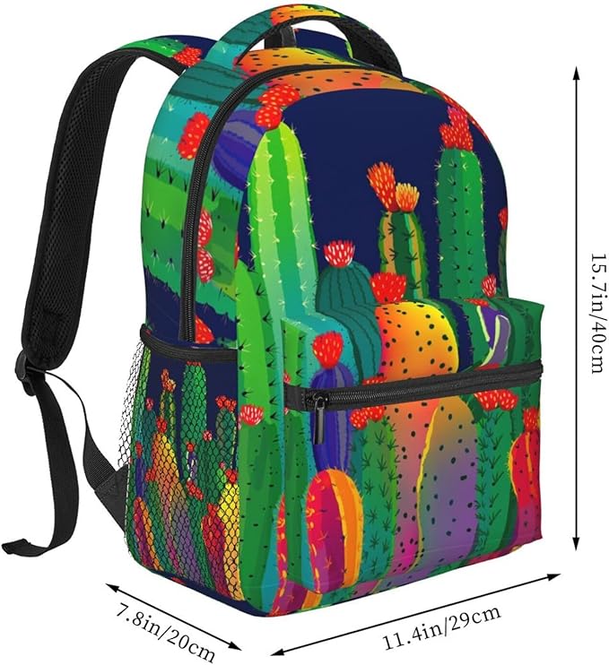 Rucksacks Lightweight Multipurpose Anti-Theft Wilder California Prickly Pear Colorful Cactus Art Shoulder Bag Big Capacity Laptop Book Bag Rucksack With Padded Straps