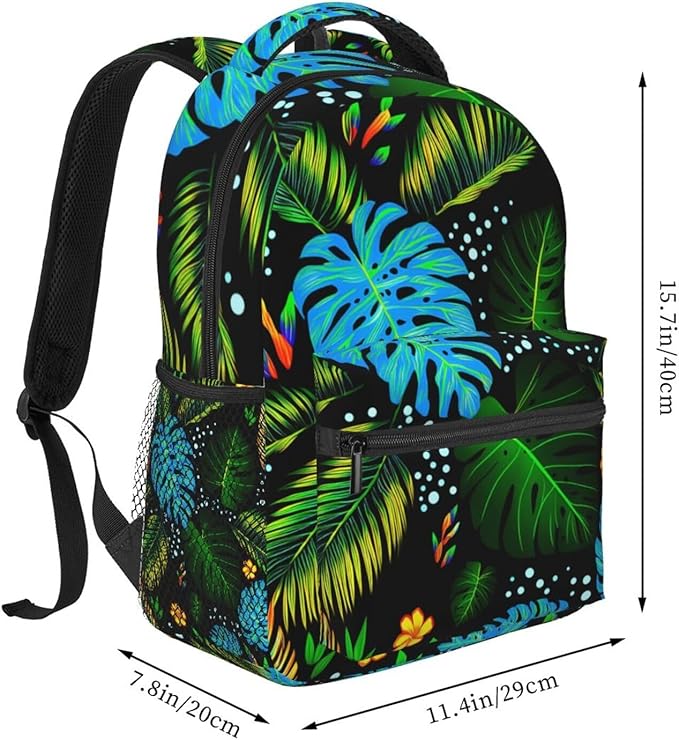 Lightweight Backpack for Gym Travel Bicycle, Big Capacity Multipurpose Anti-Theft Carry On Bag, Abstract Fantasy Tropical Foliage Pattern Travel Hiking Bag Day Pack