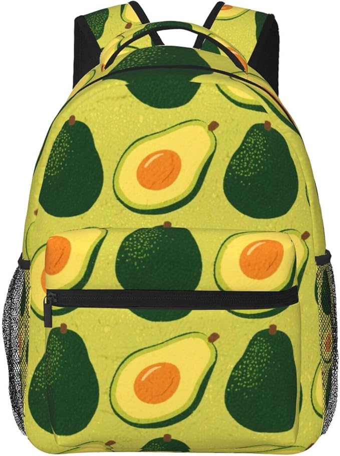 Rucksack Multipurpose Anti-Theft Big Capacity Shoulder Bag, Green Avocado Art Travel Hiking Camping Rucksack With Side Pockets