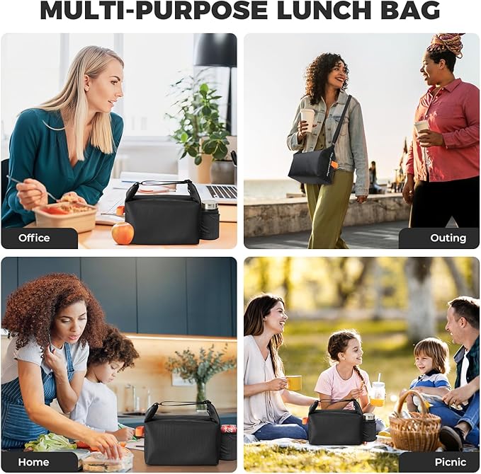 Lunch Bag for Women & Men Crossbody Lunch Box, Leakproof Cooler Bag Fresh Keep Food Lunch Containers High Capacity Reusable Loncheras para Mujer With Zipper Wate Bottle Holder for Work, Picnic, Travel