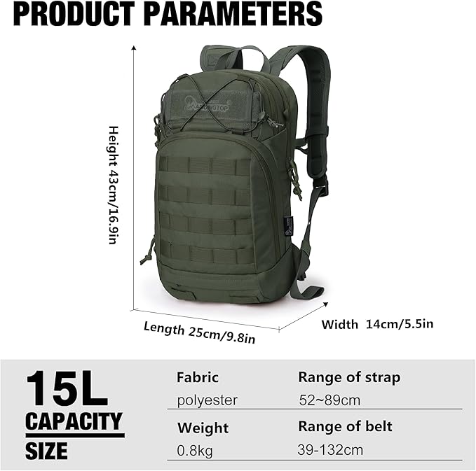 Mardingtop 15L Tactical MOLLE Hydration Backpack – Small Military Bag for Motorcycle, Hiking, Riding, Biking & EDC Daypack
