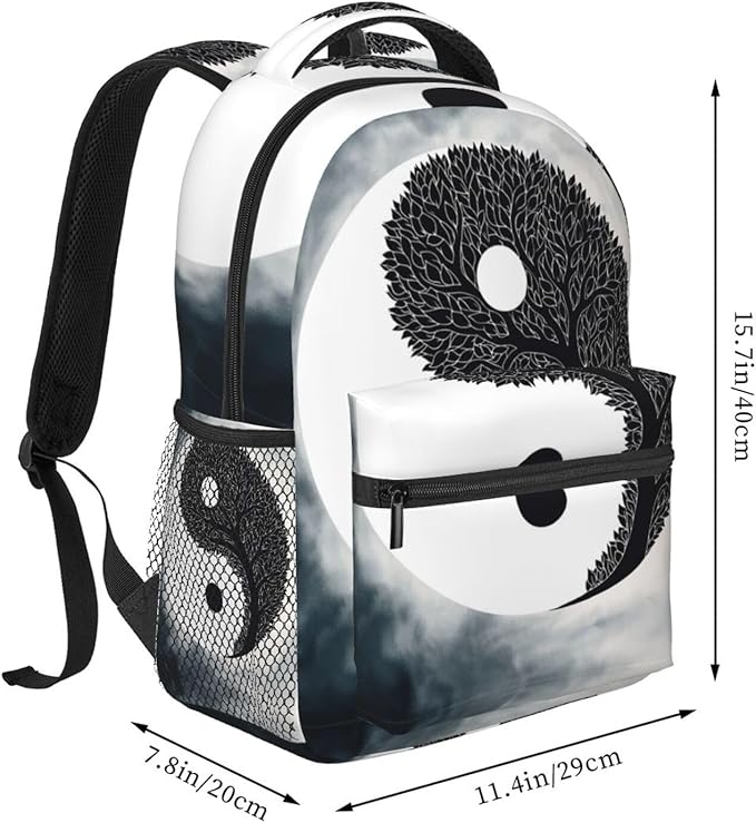 Daypack Bookbag Anti-Theft Multipurpose Large Capacity Bookbag, Yin Yang Bonsai Tree Art Travel Hiking Camping Rucksack With Adjustable Shoulder Straps