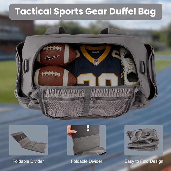 35L Large Duffle Bag, 3-in-1 Tactical Backpack MOLLE Pack for Sports/Gym/Outdoor, Grey
