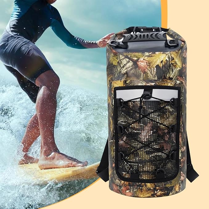 Yiju Waterproof Dry Bag Backpack Durability Lightweight Multifunctional Storage Bag for Travel Boating Camping Hiking, Leaves Pattern