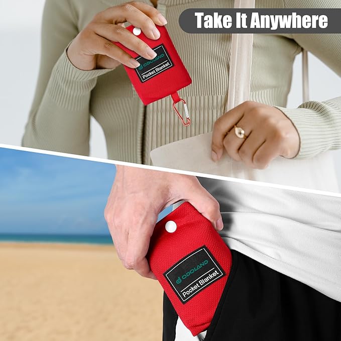 Odoland Beach Blanket Picnic Blanket, 43" x 63" SandProof Waterproof Outdoor Pocket Blanket with Portable Bag, Foldable Lightweight Sand Free Quick Drying Beach Mat for Hiking Camping Travel, Black