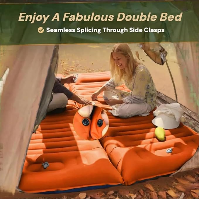 4 Inch Thick Camping Sleeping Pad with Internal Straps - R Value 4.0 for 4 Seasons, Durable & 100% Waterproof Outdoor Air Mattress, Lightweight Sleeping Mat for Hiking, Backpacking, Travel