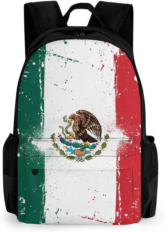 Men Women Lightweight Cool Mexican Flag Art Casual Daypack Big Capacity Bookbag With Padded Straps for Gym Travel Walking Cycling