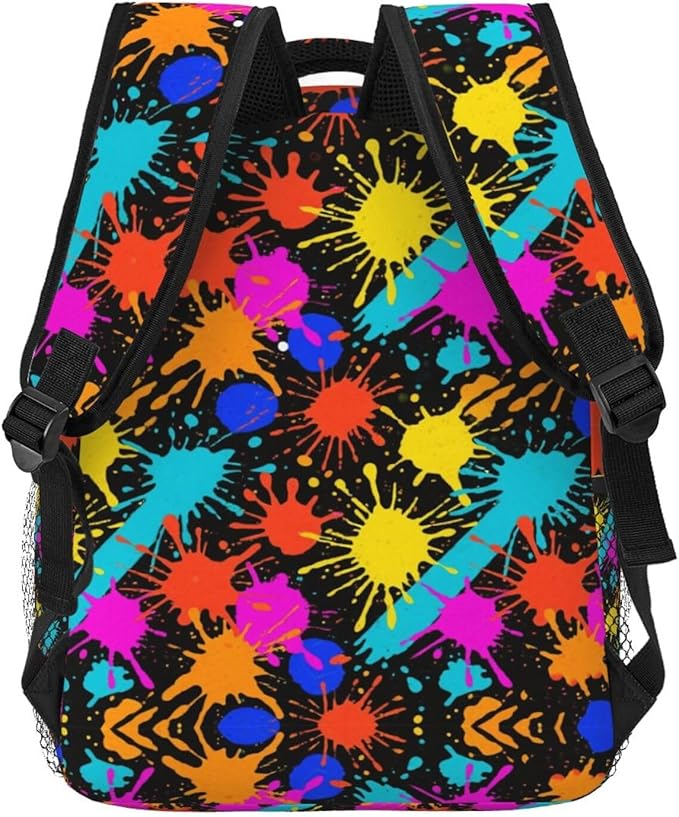 Men Women Lightweight Colorful Splatter Color Art Daypack Bookbag Big Capacity Carry On Bag With Side Pockets for Camping Travel Bicycle
