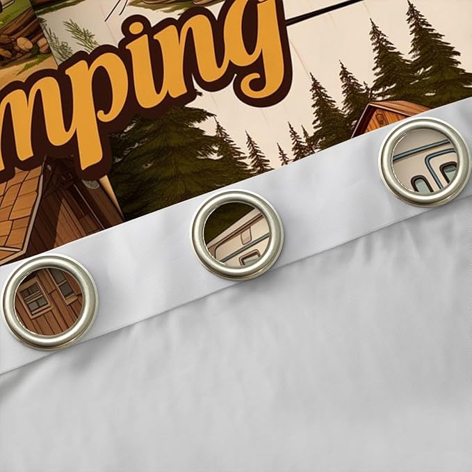 jejeloiu Rustic Cabin Camper Pattern Blackout Curtains 30%-50% Camping RV Darkening Drapes for Bedroom Living Room Campfire Tent Thermal Insulated Shades Outdoor Camping, 2 Panels 42 x 63 Inch