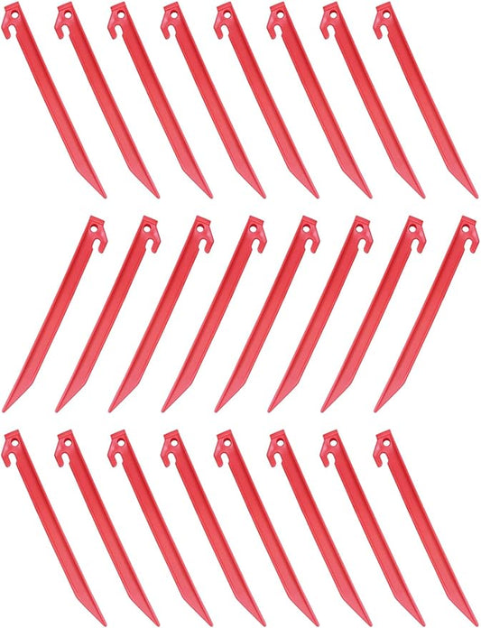 24 Pcs 9 Inch (225mm) Durable Tent Pegs Plastic Spike Hook Awning Camping Caravan Visual Marker Outdoor Camping Inflatable Stakes Canopy (Red)