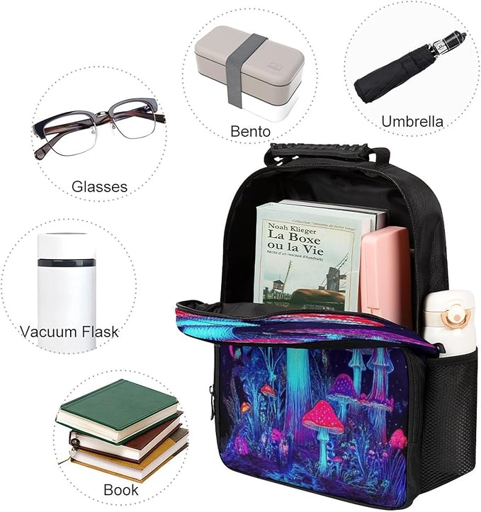 Backpack Polyester Anti-Theft Multipurpose Magic Mushroom Mushrooms Scenery Bookbag Large Capacity Laptop Book Bag Rucksack With Side Pockets