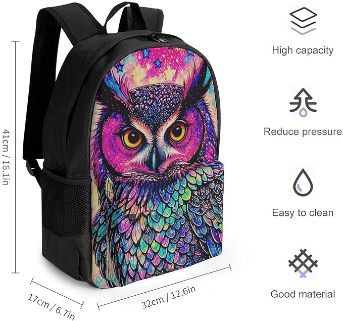 Supdreamc Backpack Multipurpose Anti-Theft Large Capacity Bookbag, Galaxy Owl Travel Hiking Daypack With Side Pockets