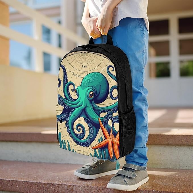 Supdreamc Rucksacks Lightweight Multipurpose Anti-Theft Retro Octopus Art Shoulder Bag Large Capacity Business Computer Bag With Smooth Zippers