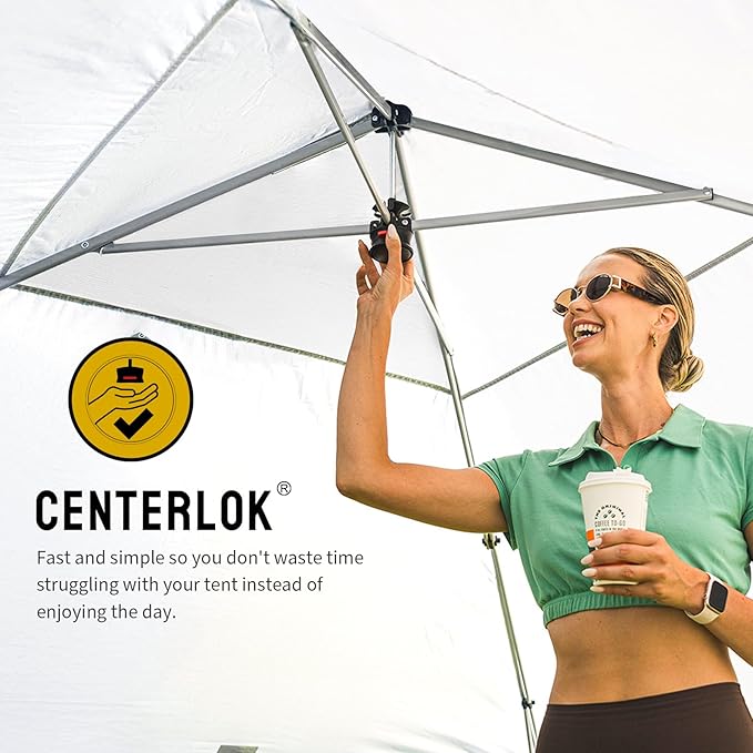 CROWN SHADES 10X10 Commercial Instant Canopy Pop Up Tent with Center Lock, 300D Fabric, 4 Sidewalls, Sto'N Go Bag, Beige