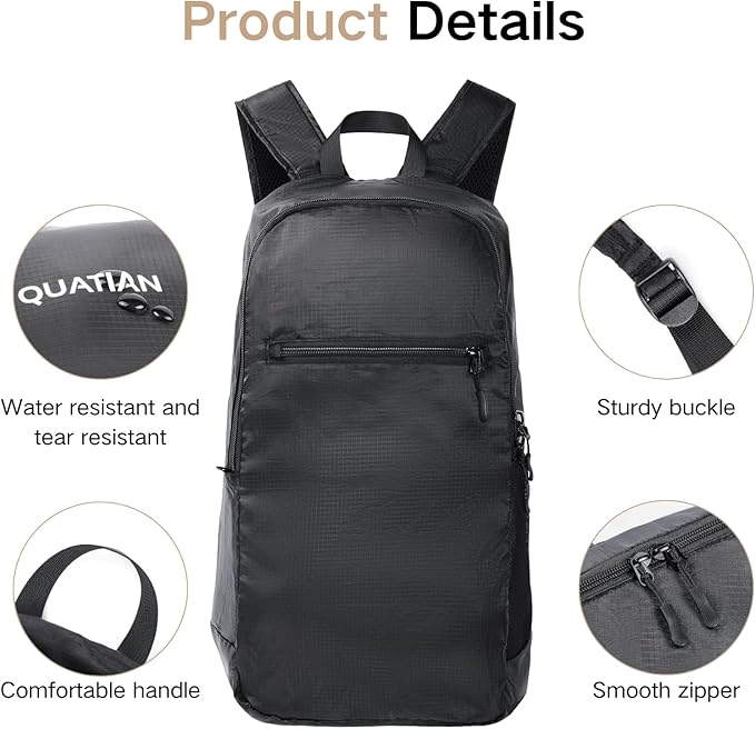 Lightweight Foldable Backpack – Water-Resistant Travel Daypack with Spacious Compartment & Front Pocket, Compact and Durable for Daily Use