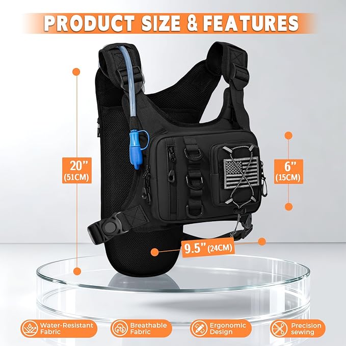Outdoor Hydration Vest for Running & Hiking, Lightweight Breathable Water Backpack with 2.0L Bladder, Bounce-Free Chest Pack for Marathon, Cycling, Trekking for Men and Women
