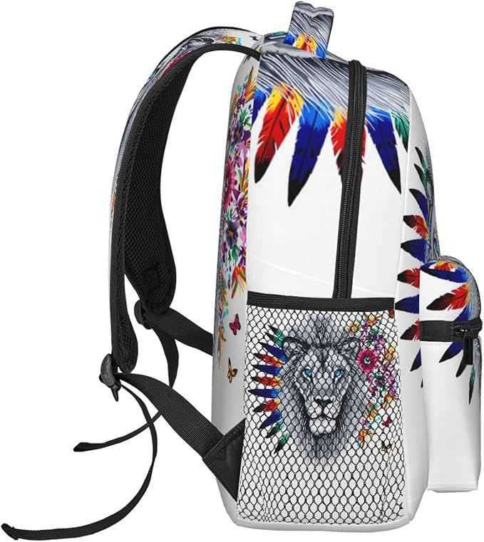 Casual Daypack Multipurpose Anti-Theft Large Capacity Carry On Bag, Lion Feather Flower Butterflies Art Casual Daypack Climbing Shoulder Bag With Padded Straps