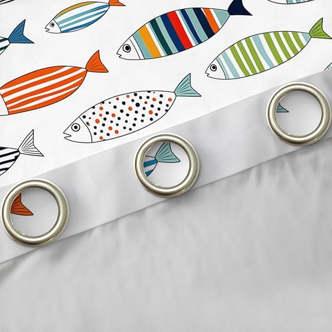 Manfei Cute Fish Blackout Curtains Fishing Theme Window Drapes,Cartoon Fish Wildlife Animals Window Treatments,Kids Boys Girls Room Decor,Grommet Top 2 Panel Set Bedroom Curtains, 38Wx54L inch