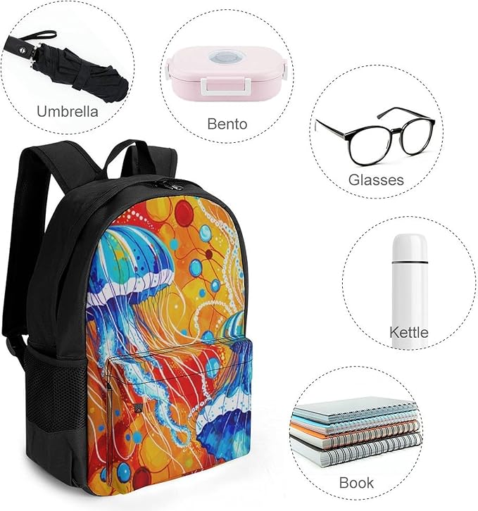 Supdreamc Backpack Multipurpose Anti-Theft Large Capacity Bookbag, Watercolor Ocean Sea Jellyfish Art Travel Hiking Daypack With Side Pockets