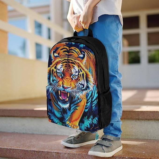 Supdreamc Rucksacks Lightweight Multipurpose Anti-Theft Blue Fierce Wild Tiger Animal King Art Shoulder Bag Big Capacity Laptop Book Bag Rucksack With Padded Straps