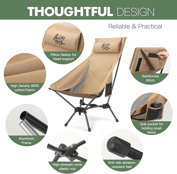 Compact Folding Camping Chair,Backpacking Chair,Supports 374lbs,Portable Travel & Hiking Chair,Lightweight Design,Perfect for Hiking Gear, Picnics and Traveling