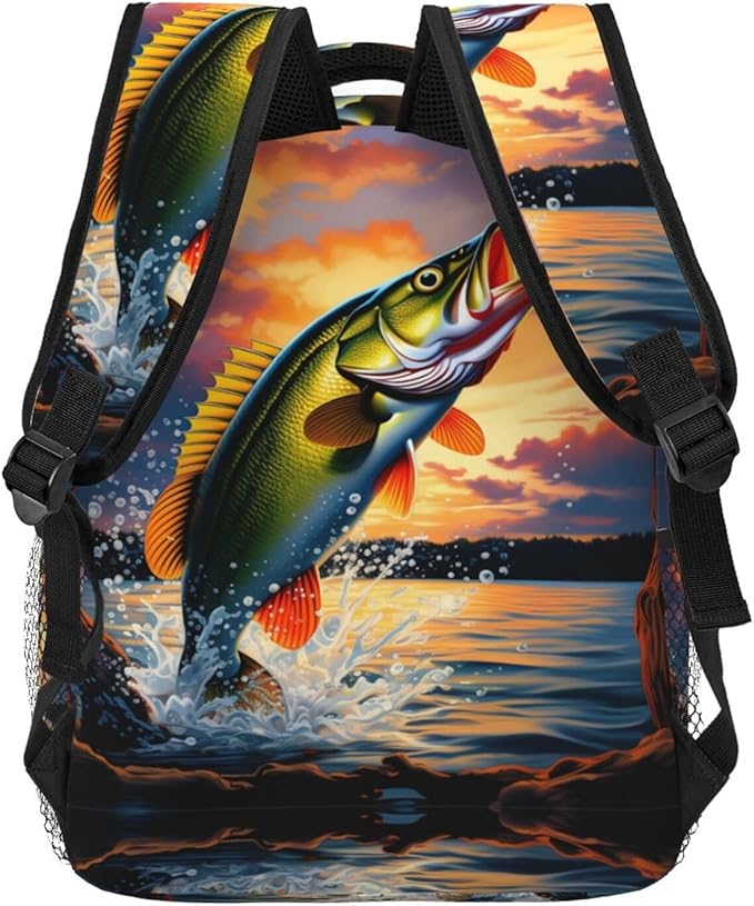 Lightweight Daypack Backpack for Sports Travel Running, Large Capacity Multipurpose Anti-Theft Bookbag, Fish Diving Good Luck Art Laptop Backpack Daypack