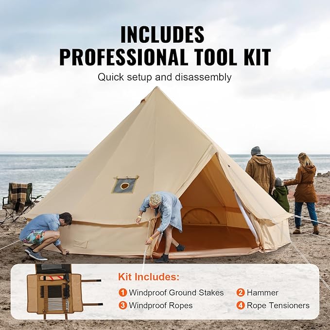 Happybuy Canvas Bell Tent, 6 m/19.68 ft Yurt for 4 Seasons, Camping Tent with Stove Jack, Breathable for Up to 10 People, Family Outdoor Adventures
