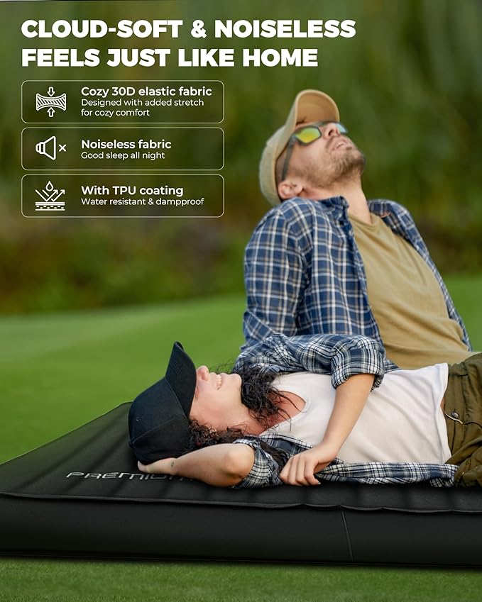 KingCamp Self Inflating Sleeping Pad, R 7.9 Air & Foam Camping Mattress 2 Person, 3" Thick Full Size Double Sleeping Pad with Pillow for Camp Tent Outdoor Car, PVC Free (Black)