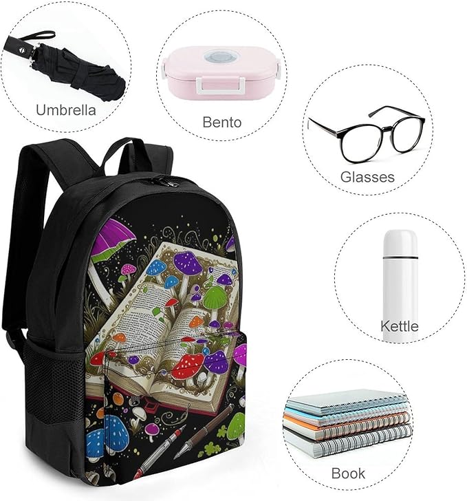 Lightweight Rucksack for Sports Travel Running, Big Capacity Multipurpose Anti-Theft Bookbag, Magic Mushroom Pattern Travel and Sport Backpack Rucksack