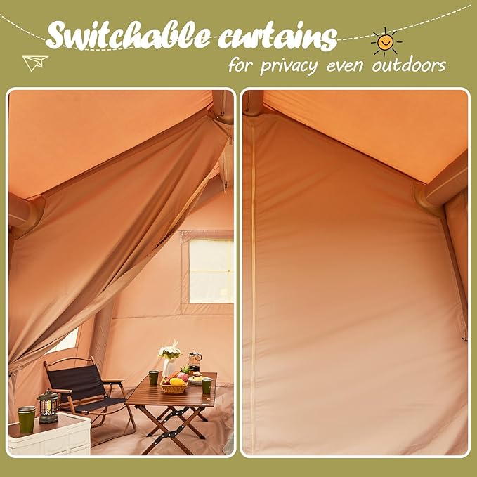EROMMY 4/6/8/12 Person Inflatable Tent with Skylight, 4 Season Blow Up Tents with Hand Pump for Outdoor Camping & Hiking, Easy Set-up Windproof Sunproof Waterproof