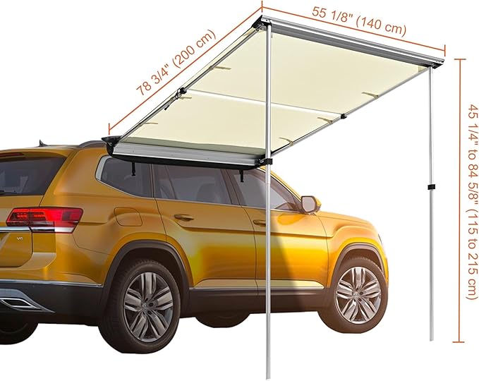 Yescom Car Awning with LED for SUV 4.6FT x 6.6FT Caravan Camping Side Rooftop Tailgate Canopy Tent Shelter Tarp