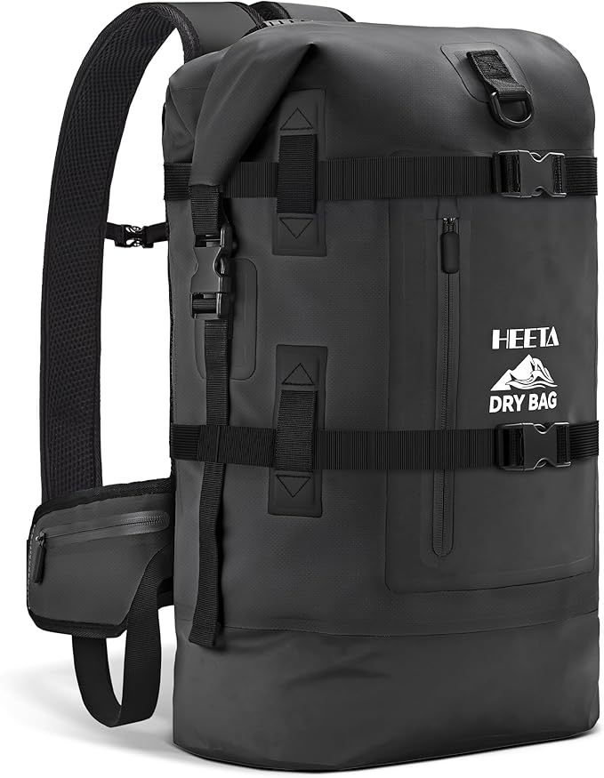 HEETA Dry Bags Waterproof Backpack 40L for Men & Women, Roll Top Heavy Duty Cushioned Hiking Backpack for Kayaking Boating Paddle Boarding Fishing Travel Camping Beach Vacation Cruise Ship Essentials