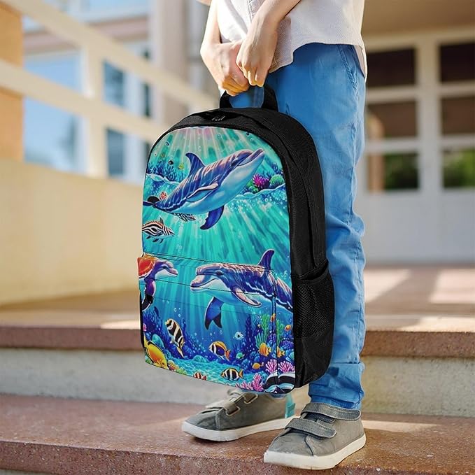 Supdreamc Men Women Lightweight Dolphins Sea Water Life Underwater Beautiful Sea World Daypack Bookbag Big Capacity Carry On Bag With Side Pockets for Camping Travel Bicycle